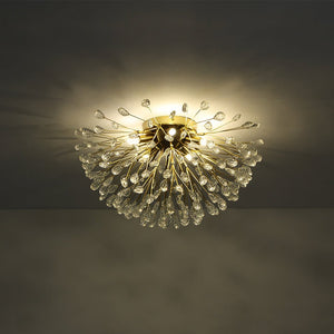 LightFixturesUSA - Luxury Bloom Dandelion Crystal Semi Flush Mount - Ceiling Light - Brass - 