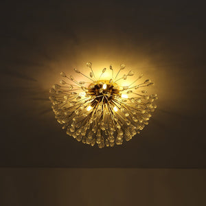 LightFixturesUSA - Luxury Bloom Dandelion Crystal Semi Flush Mount - Ceiling Light - Brass - 