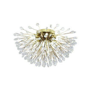 LightFixturesUSA - Luxury Bloom Dandelion Crystal Semi Flush Mount - Ceiling Light - Brass - 