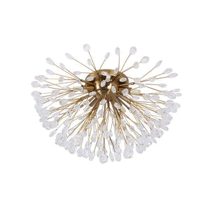 LightFixturesUSA - Luxury Bloom Dandelion Crystal Semi Flush Mount - Ceiling Light - Brass - 