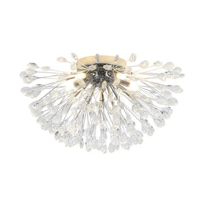 LightFixturesUSA - Luxury Bloom Dandelion Crystal Semi Flush Mount - Ceiling Light - Brass - 