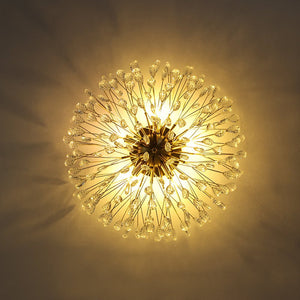 LightFixturesUSA - Luxury Bloom Dandelion Crystal Semi Flush Mount - Ceiling Light - Brass - 