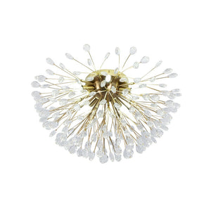 LightFixturesUSA - Luxury Bloom Dandelion Crystal Semi Flush Mount - Ceiling Light - Brass - 