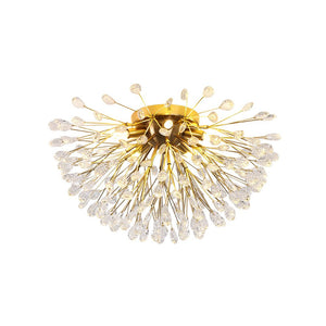LightFixturesUSA - Luxury Bloom Dandelion Crystal Semi Flush Mount - Ceiling Light - Brass - 