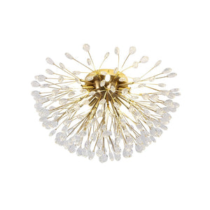 LightFixturesUSA - Luxury Bloom Dandelion Crystal Semi Flush Mount - Ceiling Light - Brass - 
