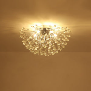 LightFixturesUSA - Luxury Bloom Dandelion Crystal Semi Flush Mount - Ceiling Light - Chrome - 