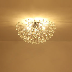 LightFixturesUSA - Luxury Bloom Dandelion Crystal Semi Flush Mount - Ceiling Light - Chrome - 