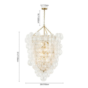 LightFixturesUSA - Luxury Cascade Cluster Ribbed Glass Bubble Entry Chandelier - Chandelier - Brass - 