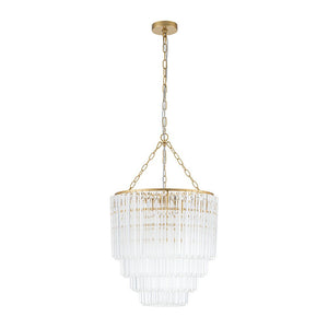 LightFixturesUSA - Luxury Cluster Glass Textured Tube Round Tiered Chandelier - Chandelier - Brass - 