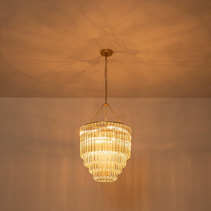 LightFixturesUSA - Luxury Cluster Glass Textured Tube Round Tiered Chandelier - Chandelier - Brass - 