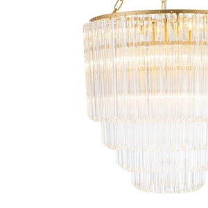 LightFixturesUSA - Luxury Cluster Glass Textured Tube Round Tiered Chandelier - Chandelier - Brass - 