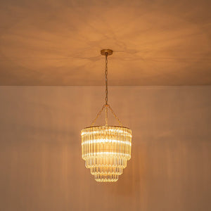 LightFixturesUSA - Luxury Cluster Glass Textured Tube Round Tiered Chandelier - Chandelier - Brass - 