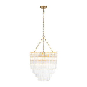 LightFixturesUSA - Luxury Cluster Glass Textured Tube Round Tiered Chandelier - Chandelier - Brass - 