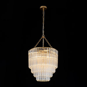 LightFixturesUSA - Luxury Cluster Glass Textured Tube Round Tiered Chandelier - Chandelier - Brass - 