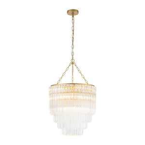 LightFixturesUSA - Luxury Cluster Glass Textured Tube Round Tiered Chandelier - Chandelier - Brass - 