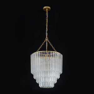 LightFixturesUSA - Luxury Cluster Glass Textured Tube Round Tiered Chandelier - Chandelier - Brass - 