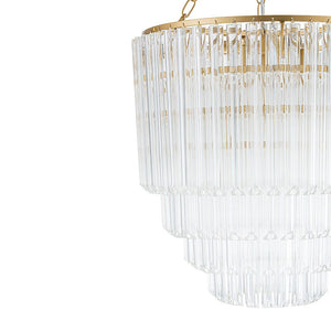 LightFixturesUSA - Luxury Cluster Glass Textured Tube Round Tiered Chandelier - Chandelier - Brass - 