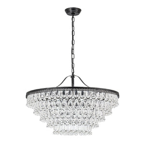 LightFixturesUSA - Luxury Glam Tiered Crystal Raindrop Round Chandelier - Chandelier - Black - 