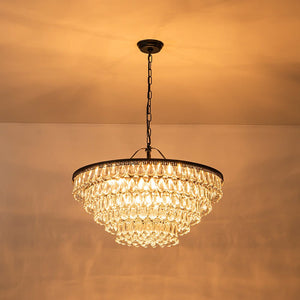 LightFixturesUSA - Luxury Glam Tiered Crystal Raindrop Round Chandelier - Chandelier - Black - 