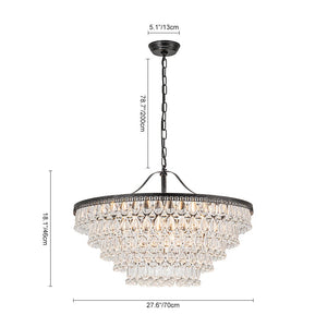 LightFixturesUSA - Luxury Glam Tiered Crystal Raindrop Round Chandelier - Chandelier - Black - 