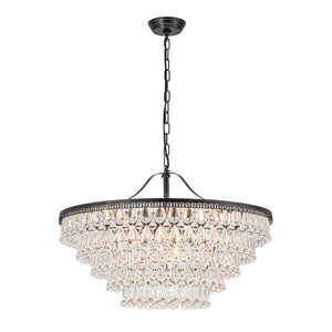 LightFixturesUSA - Luxury Glam Tiered Crystal Raindrop Round Chandelier - Chandelier - Black - 