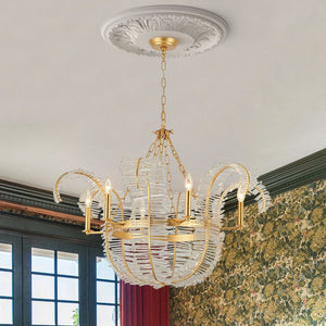 LightFixturesUSA - Luxury Gold Foiled Chic Antique Crystal Floral Chandelier - Chandelier - 35.4 in - 