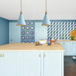 LightFixturesUSA - Macaron Brass Baby Blue 1 - Light Iron Conical Kitchen Pendant - Pendant Light - Blue - 