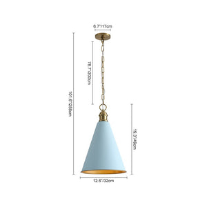 LightFixturesUSA - Macaron Brass Baby Blue 1 - Light Iron Conical Kitchen Pendant - Pendant Light - Blue - 