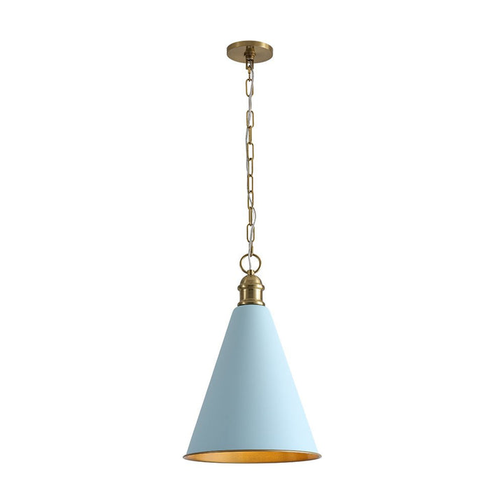 LightFixturesUSA - Macaron Brass Baby Blue 1 - Light Iron Conical Kitchen Pendant - Pendant Light - Blue - 