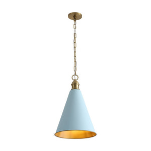 LightFixturesUSA - Macaron Brass Baby Blue 1 - Light Iron Conical Kitchen Pendant - Pendant Light - Blue - 