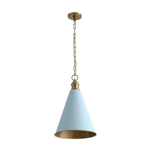 LightFixturesUSA - Macaron Brass Baby Blue 1 - Light Iron Conical Kitchen Pendant - Pendant Light - Blue - 