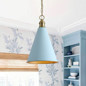 LightFixturesUSA - Macaron Brass Baby Blue 1 - Light Iron Conical Kitchen Pendant - Pendant Light - Blue - 