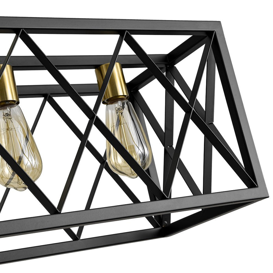 LightFixturesUSA - Matte Black 5 - Light Cross Framed Box Kitchen Island Chandelier - Chandelier - Black - 