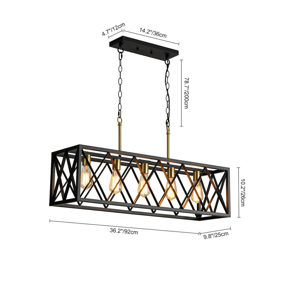 LightFixturesUSA - Matte Black 5 - Light Cross Framed Box Kitchen Island Chandelier - Chandelier - Black - 