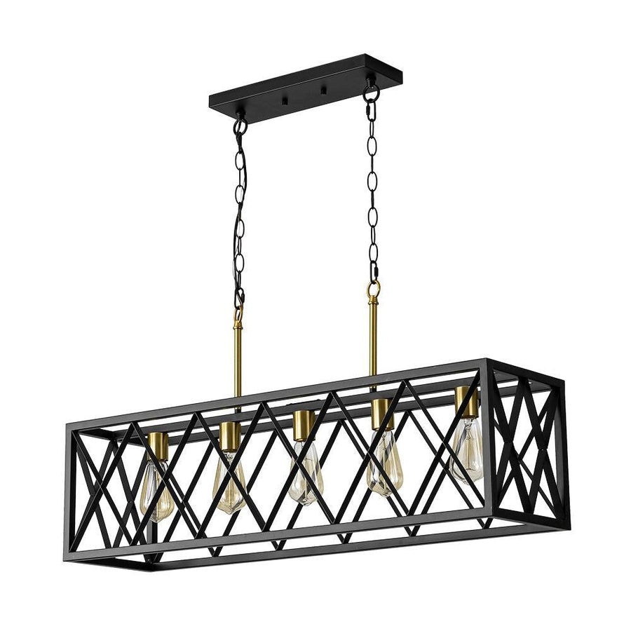 LightFixturesUSA - Matte Black 5 - Light Cross Framed Box Kitchen Island Chandelier - Chandelier - Black - 