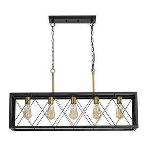 LightFixturesUSA - Matte Black 5 - Light Cross Framed Box Kitchen Island Chandelier - Chandelier - Black - 