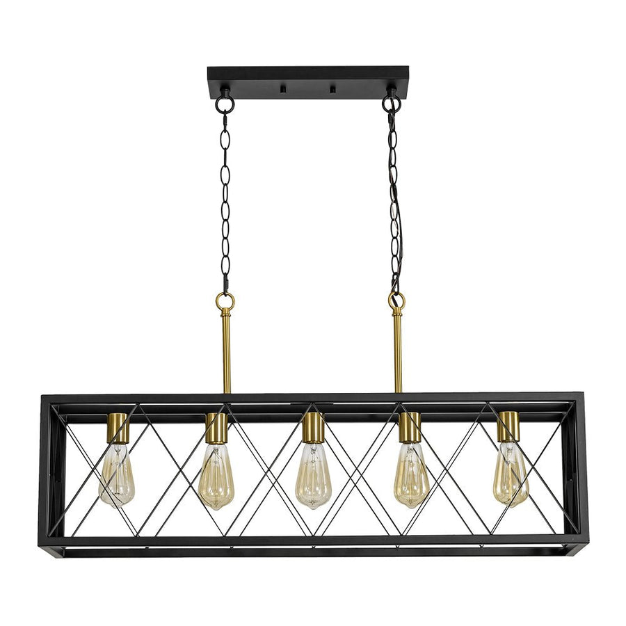 LightFixturesUSA - Matte Black 5 - Light Cross Framed Box Kitchen Island Chandelier - Chandelier - Black - 