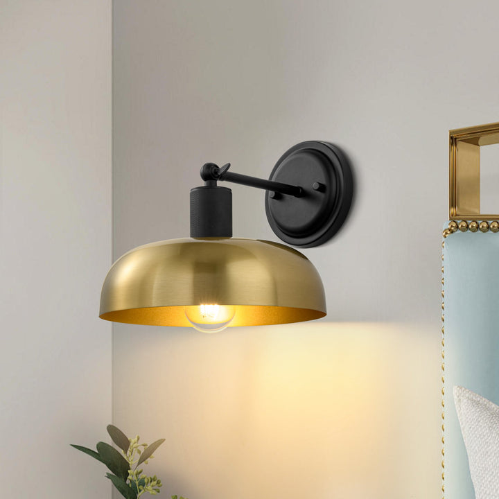 LightFixturesUSA - Mid - Century 1 - Light Black Brass Metal Dome Wall Sconce - Wall Sconce - 10 in. - 