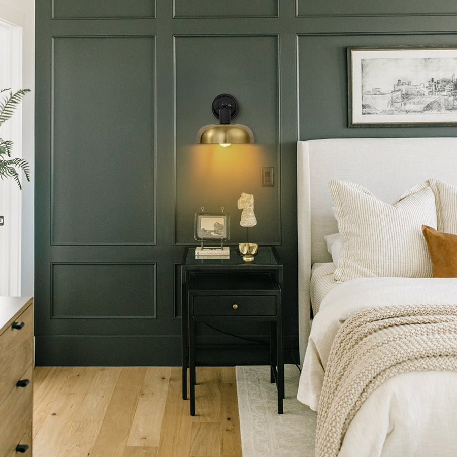 LightFixturesUSA - Mid - Century 1 - Light Black Brass Metal Dome Wall Sconce - Wall Sconce - 10 in. - 
