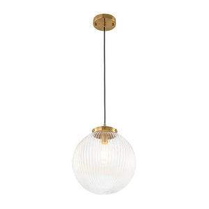 LightFixturesUSA - Mid - Century 1 - Light Clear Ribbed Glass Globe Pendant - Pendant Light - Nickel - 