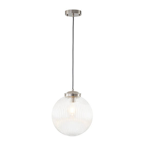 LightFixturesUSA - Mid - Century 1 - Light Clear Ribbed Glass Globe Pendant - Pendant Light - Nickel - 