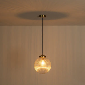 LightFixturesUSA - Mid - Century 1 - Light Clear Ribbed Glass Globe Pendant - Pendant Light - Nickel - 