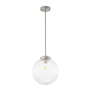 LightFixturesUSA - Mid - Century 1 - Light Clear Ribbed Glass Globe Pendant - Pendant Light - Nickel - 