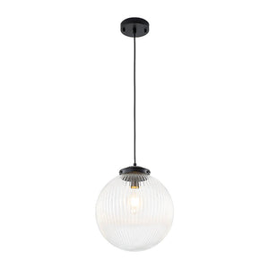 LightFixturesUSA - Mid - Century 1 - Light Clear Ribbed Glass Globe Pendant - Pendant Light - Nickel - 