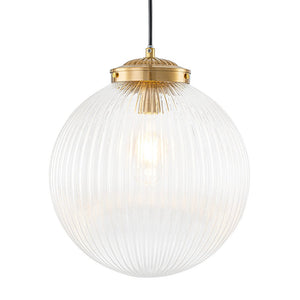 LightFixturesUSA - Mid - Century 1 - Light Clear Ribbed Glass Globe Pendant - Pendant Light - Nickel - 