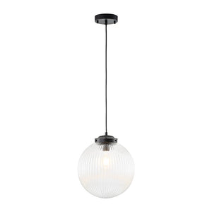 LightFixturesUSA - Mid - Century 1 - Light Clear Ribbed Glass Globe Pendant - Pendant Light - Nickel - 