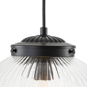 LightFixturesUSA - Mid - Century 1 - Light Clear Ribbed Glass Globe Pendant - Pendant Light - Nickel - 