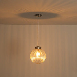 LightFixturesUSA - Mid - Century 1 - Light Clear Ribbed Glass Globe Pendant - Pendant Light - Nickel - 