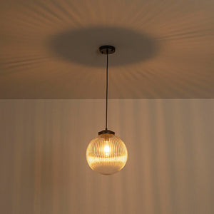 LightFixturesUSA - Mid - Century 1 - Light Clear Ribbed Glass Globe Pendant - Pendant Light - Nickel - 