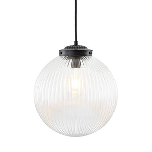 LightFixturesUSA - Mid - Century 1 - Light Clear Ribbed Glass Globe Pendant - Pendant Light - Nickel - 